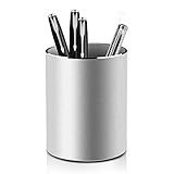 VAYDEER Metall Stiftehalter Runder Aluminium Stifteköcher Schreibtisch Organizer und Bleistift Aufbewahrungsbox für Büro, Schule, Haushalt und Kinder, 8x10 cm, Silber