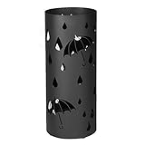 SONGMICS Regenschirmständer aus Metall, runder Schirmständer, mit Wasserauffangschale und Haken, 49 x 19,5 cm (H x Ø), matt-schwarz LUC23B