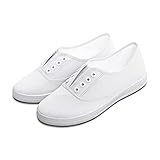 Hitmars Damen Convas Sneaker Freizeit Leicht Stoff Schuhe Low Top Keine Schnürsenkel Segeltuchschuhe Atmungsaktive Bequeme 02 Weiß Eu37