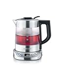 SEVERIN Glas Tee- und Wasserkocher Mini Deluxe (1.0L Wasser / 0.75L Tee), Teekocher mit einstellbarer Temperatur und Ziehzeit, Glas Wasserkocher mit voreingestellten Teeprogrammen, 2.200 W, WK 3473