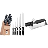 WMF Classic Line Messerblock mit Messerset 6-teilig & Gourmet Messerschärfer Keramikscheiben, 2 Stufen, Vor- und Nachschleifen, sichere Handhabung