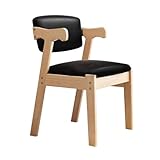 Schreibtischstuhl aus Holz mit Leinenkissen, Esszimmersessel, Lesesessel mit Rückenlehne für Küche & Schlafzimmer (Original + schwarze Kissen)