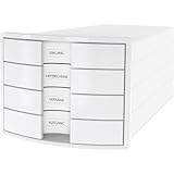 HAN Schubladenbox IMPULS 2.0 - attraktives Design in hoher Qualität. Mit 4 geschlossenen Schubladen für DIN A4/C4, weiß, 1012-12