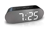 Wecker Digital - Netzbetrieben, Spiegel Wecker ohne Ticken einfache Bedienung kein Schnickschnack, Wecker laut, Schlummerfunktion, Helligkeitsregler, große LED Anzeige, 2x USB-Netzteil, 12/24 Stunden