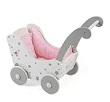 Bayer Chic 2000 - Puppenwagen aus Holz, Holzpuppenwagen für Puppen bis zu Einer Größe von 54 cm, Stars grau