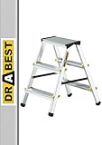Drabest Klappleiter Leiter Klappbar 2 x 3 Stufen Alu Trittleiter Beidseitig bis 150 kg Belastbar Haushaltsleiter