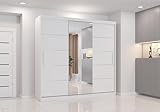 Schiebetürenschrank eleganter Kleiderschrank Schrank Garderobe Astra mit Spiegel Schlafzimmer- Wohnzimmerschrank Schiebetüren Modern Design (Weiß/Weiß)