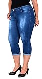 ESRA Damen Capri Jeans Hose High Waist bis Übergröße Plussize Damen 3/4 Capri Jeans-Hose Hochbund Stretch Damen Caprijeans High Rise Damen Dreiviertel Jeans Hose hoher Bund Große Größe C150