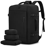 LOVEVOOK Handgepäck Rucksack, 40L Groß Reiserucksack Kofferrucksack Flugzeug Tasche, Travel Backpack Carry On Luggage für 17 Zoll Laptop, Reisetasche Koffer Herren Damen Cabin Bag für Reise, Schwarz