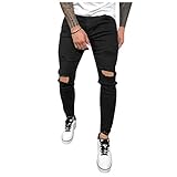 LAOLUO Jeans mit Löchern, für Herren, modisch, Skinny, Slim Fit, Denim-Style, zerrissen, Sport, Trousers mit Reißverschluss, lässig, Mode, Trainingsanzug, Jogging, Trekking, Outdoor, Arbeit, Cargo,