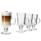 MamboCat 4er Set Irish Coffee Gläser I 180ml, Höhe 14,8cm I für 4 Personen I klares Kaffeeglas mit Henkel & Fuß I transparente Teegläser I Glas für heiße Schokolade, Glühwein, Punsch & Co