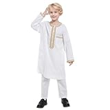 Generisch Gebetskleidung Für Kinder 158 Jungen 2 Teiler Abaya Weiß Hemd Kaftan Kurz Arabisch Elegant Kostüm Dubai Kleidung Langarm Islamisch Thobe Mit Hose Islam Abaya Islamische Kaftan Ramadan Robe