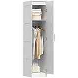 HOMCOM Kleiderschrank Mehrzweckschrank mit Kleiderstange, Regal, Soft-Close-Tür Garderobenschrank Schrank Drehtürenschrank für Schlafzimmer 40 x 52 x 180 cm Weiß