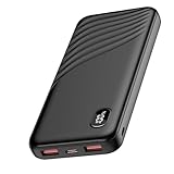 Thunelec Power Bank, 22,5W Powerbank 10000mAh (USB-C Input & Output) PD QC 3.0 Slim Tragbares Ladegerät, LED Anzeige Externer Handyakkus, Klein Aber Stark Externer Akku für Smartphone Tablet (Schwarz)