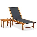 MOONAIRY Sonnenliege mit Tisch, Gartenliege, Liegestuhl, Sonneninsel Outdoor, Sonnenstuhl, Gartenmöbel, Bäderliege, Relaxliege, Akazie Massivholz und Textilene