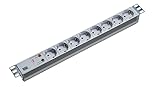 Bachmann Steckdosenleiste 19'' Zoll PDU 8-Fach mit Überspannungsschutz 1HE 2m Kabel Mehrfachsteckdose für Serverschrank Rack Grau 333.404 (inkl. 2X Befestigungswinkel und Schrauben)