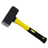 HRB Fäustel 2000 g mit Fiberglasstiel, Hochwertiger Hammer mit Stahlkopf - Rutschfester 2 Komponenten Stiel aus Fiberglas Geschliffene Bahnen Abbruchhammer Vorschlaghammer Stemmhammer