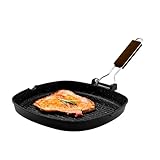 Zanetti, Grillpfanne 20 x 20 cm, Grillplatte aus Aluminium-Druckguss mit hoher Dicke, Grillplatte für Induktionsherde, klappbarer Griff