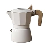 Pasdrucn 100ml Espressokocher Induktion Aus Aluminium, Mokkakanne Aus Metll Mit Holzgriff, Italienischer Kaffeekocher Aus Aluminium, Mokkakanne Aluminium Für Kaffeeliebhaber (Weiß)