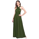 Damen Multiway Langes Abendkleid Hochzeit Brautjungfernkleid Bodenlang Party Cocktailkleid Cabrio Wickelkleid V-Ausschnitt Festkleid Rückenfrei Neckholder Maxikleid Sommer Strandkleid Dunkelgrün XS