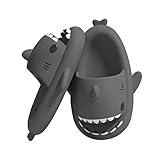 Puimentiua Damen Hai Hausschuhe Schlappen,Shark Slippers Slides,Herren Sharky Schuhe Latschen,Lustig Haifisch Badelatschen | 02- Dunkelgrau,46-47 EU