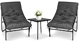 Balkonmöbel Set Gartenmöbel Set 3er Balkonset 2 Stühle mit Sitzkissen & Balkontisch, 3 Teilig Metallrahmen Gartenset Tisch und Stühle für Kleinen Terrasse Wohnzimmer Lounge Sitzgruppe, Grau