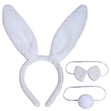 baotongle Hasenohren Haarreif Hase Ohren Haarbänder Stirnband Kaninchen Kaninchen Krawatte Bunny Plüsch Haarreifen für Ostern Karneval Party Kostüm Dekoration Weiß