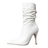 BGFIPAJG Damen Stiefelette Damen-Einzelschuhe Läs farblich passende Herbst- und Winter-Damenstiefel mit seitlichem Reißverschluss, kurze Stiefel Wathose Mit 42 (White, 41)