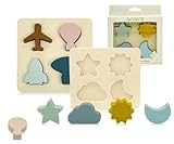 BOBY´S Montessori Silikonpuzzle für Baby & Kinder ab 1 Jahr Motorik-Silikon-Spielzeug pädagogisch als Geschenk - Kinderspielzeug Puzzle Steckspiel nachhaltig, BPA-frei, schadstofffrei (Himmel-Motiv)