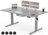 Devoko Schreibtisch Höhenverstellbar Elektrisch 160x80cm mit USB A&C-Ladeanschluss, Mobiler Computertisch mit Kabel Management Tray und 3-Funktions-Memory, Grau mit Rollen