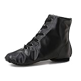 Damen Jazzschuh Ballettschuhe Gymnastikschuhe, Mädchen Moderne Leder Jazz Dance Schuhe, Tanzstiefel Ballettschläppchen Ballerinas Tanzschuhe Gymnastikschläppchen Schwarz 41