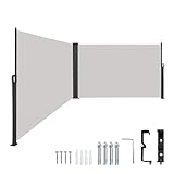 AufuN Doppelseitig Seitenmarkise Ausziehbar Markise 160 x 600 cm Sonnenschutz, Windschutz Alu Gartenmarkise für Garten Balkon & Terrasse, Seitenrollo mit Wandhalterung, Grau
