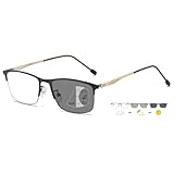 ABETOS Herren Gleitsichtbrille Progressive Multifocus Lesebrille Selbsttönende Blaulichtfilter Halbrand Metall Lesehilfe Sonnenbrille mit Stärke, Schwarz Gold+3.0