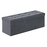 SONGMICS Sitzhocker mit Stauraum, klappbare Sitzbank, 38 x 110 x 38 cm Fußbank, Aufbewahrungsbox, bis 300 kg belastbar, für Wohnzimmer Schlafzimmer Flur, schiefergrau LSF277G01