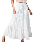 Genfien Röcke Damen Röcke Damen Maxi Skirt Faltenrock Strandrock Freizeitrock 2 in 1 Elegant A-Line Beach Skirt Elastic Waistband Einheitsgröße