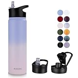 MURBONE Edelstahl Trinkflasche 750ml (+2 Deckel)-mit Strohhalm,BPA frei,Thermosflasche Auslaufsicher,Kohlensäure Geeignet,Thermoskanne Vakuum Doppelwandisolierung für Sport, Reisen, Camping