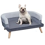 Pawhut Hundesofa mit Rückenlehne, Haustiersofa mit Holzbeinen, Hundebett Weichem Bezug Katzensofa Grau 86,5X 61x36 cm