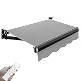 Elektrisch einziehbare Markise für den Außenbereich, mit Fernbedienung, Terrassentür, Fenster, Sonnenschutz, Unterschlupf, manuelle Kurbel, graues Vordach, 2 x 1,5 m