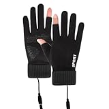 LYEAA rutschfeste USB-wiederaufladbare Heiz-Thermohandschuhe, weiche 2-Finger-Heizhandschuhe, Touchscreen-beheizte Motorradhandschuhe, Winter-Skihandschuhe, Winddicht, zum Radfahren, Laufen,