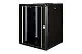 DIGITUS Netzwerk-Schrank 19 zoll 16 HE - Wandmontage - 600 mm Tiefe - Traglast 100 kg - Unique Serie - Glastür - Schwarz