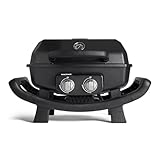 BURNHARD 2-Brenner Gasgrill Wayne 4,4 kW – Tragbarer Balkongrill - Tischgasgrill klein mit Aludruckguss Brennkammer inkl. Abdeckhaube - Gusseisen Grillrost