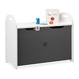 Relaxdays, Weiß-Grau Spielzeugtruhe für Kinder, Stauraum für Spielzeug, Sitzbank m. Deckel, HBT 47x57x30 cm, Sternmotiv, 100% Faserplatte, Standard