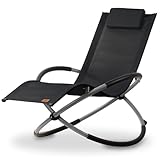 CampFeuer Relaxliege | Gartenliege klappbar, Sonnenliege, Gartenstuhl | Klappstuhl, Liegestuhl, Schaukelsessel, Schwungliege, Schwingliege, Schaukelliege, Outdoorliege, Strandliege (Schwarz)