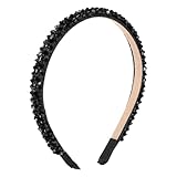 DOPENSPI Haarreif für Damen mit Kristallperlen für Mädchen, Mode funkelnde Stirnband Haarschmuck Elegant Haarreifen Stirnbänder Haarschmuck Gepolsterte Haarbänder(Schwarz)
