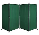 QUICK STAR Paravent 4 Teilig 165 x 220 cm Stoff Raumteiler Trennwand Balkon Sichtschutz Stellwand Faltbar Grün