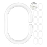 Duschvorhang Ringe, 12 Stück, in Weiss, Ø 4,6 x 2,9 cm innen, für Duschvorhangstangen, aus stabilem Kunststoff, weiße Duschringe, Ringe Dusche Duschvorhang, Duschvorhangringe, Duschhaken C-Ring Bad