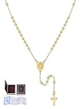 U7 Rosenkranz Kommunion Halskette 3mm Perlen Katholische Kreuz Anhänger für Herren Frauen Kreuzkette Heilige Kommunion Gastgeschenk inkl. Gebetbuch, Anleitung & Geschenkbox, Gold