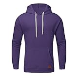 Auifor Pullover Herren,Unisex Langarm Einfarbig Kapuzenpullover Regular Fit Kapuze Sweatshirt Mit Kordelzug Hoodie Herren,Pullover Herren Pullover and Hoodie Herren Pullover Herren（A-Lila,XX-Large