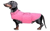 Babepet Steppmantel für Dackel, wasserdichte Winterjacke für kleine Hunde mit Fleecefutter, reflektierender Wurstpullover mit Geschirrloch, Rosa, Größe S