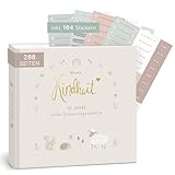 mintkind® 'Meine Kindheit' Erinnerungsalbum Wald Design + Sticket Set I deine ersten 10 Jahre I Fotoalbum Kinder Geschenke zur Geburt Babybuch zum Eintragen Tagebuch Kinder Album Erinnerungsbuch Kind